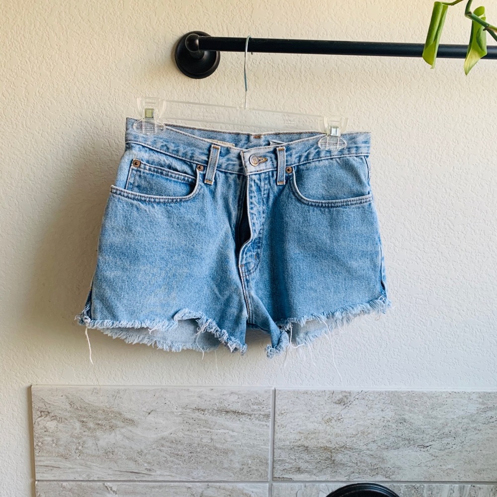 High rise light denim shorts